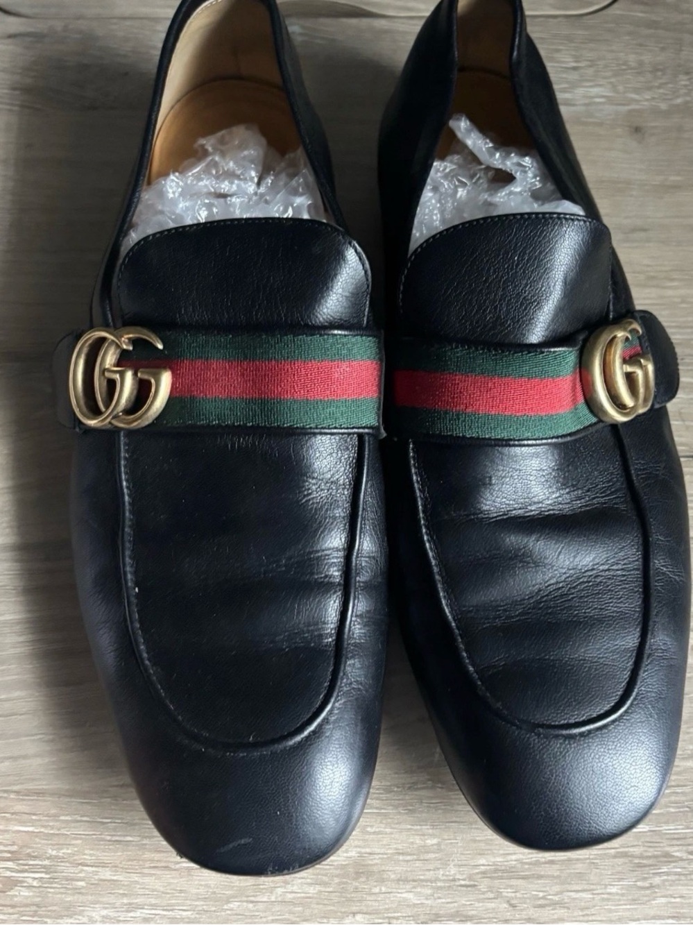 GUCCI Mens Donnie Web Double GG Loafers Heels Black Leather Sz 8.5 - Picture 8 of 16